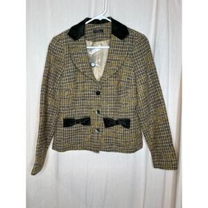 NWT Bentley A. Green Tweed Velvet Bow‎ Coquette Old Money Equestrian Blazer M